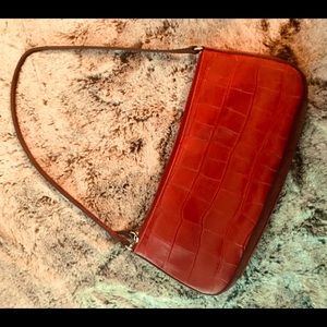 Red leather croc pattern clutch